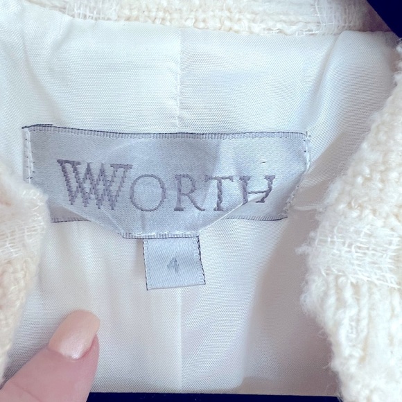 🍭 Worth Tweed Suit Cream w/fringe pearl and jeweled buttons Size 4 - Picture 3 of 9